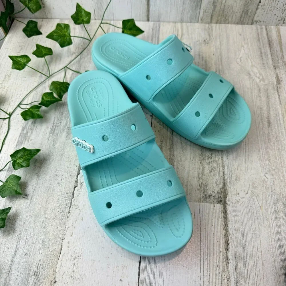 Crocs Classic Slide M11 Sandals Blue Slip On Double Strap Flats Shoes